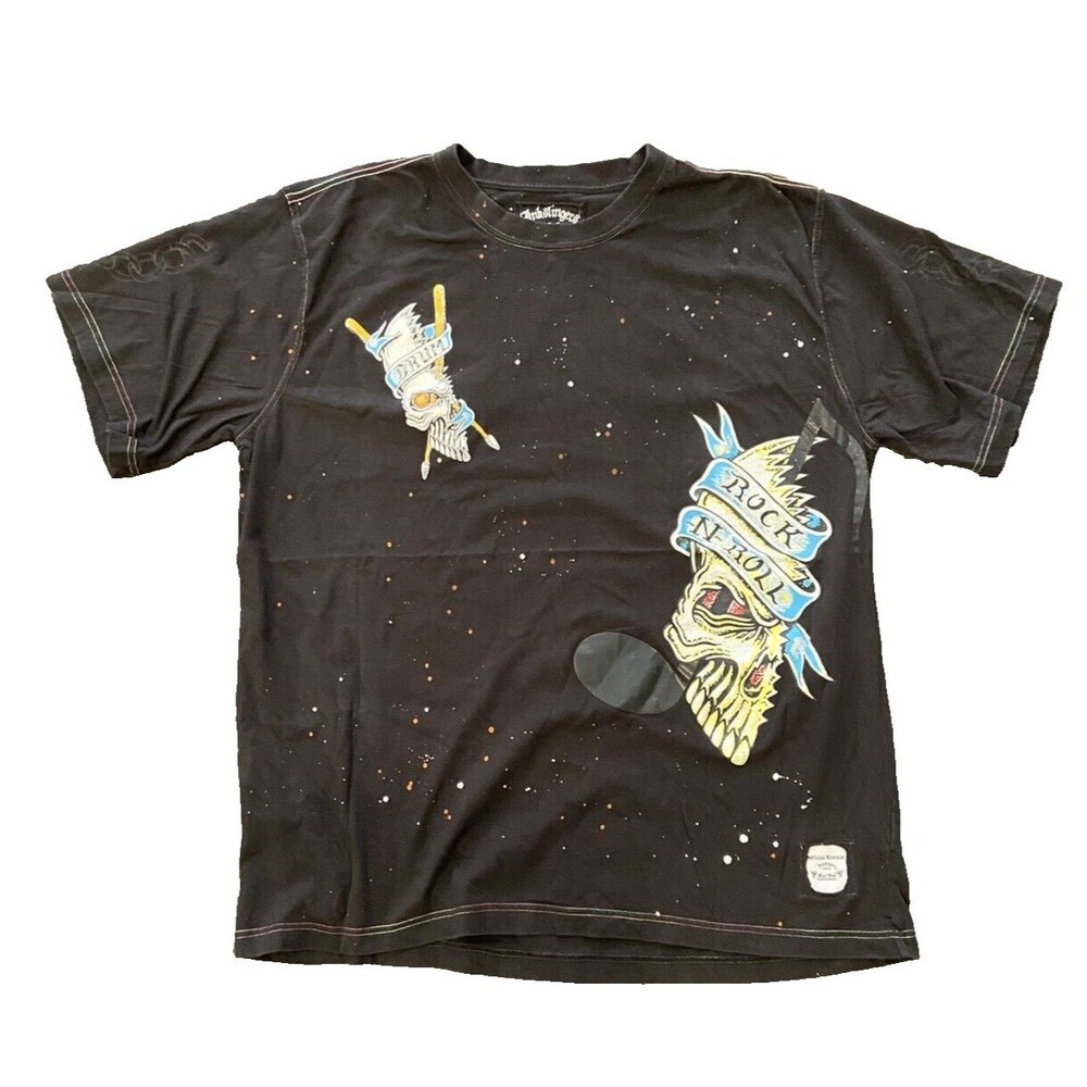 Vintage Inkslingers USA 'Rock 04' Painted Tattoo Art Black T-Shirt '04 SIZE 4XL